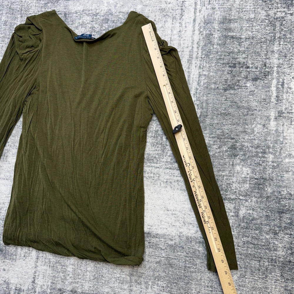 Vintage Ralph Lauren‎ Top Womens XL Olive Green Modal Wool Puff Shoulder Y2K - Picture 11 of 12